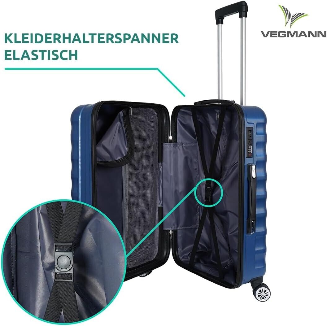 3-teiliges Kofferset aus Hartschale – Reisekoffer M/L/XL mit 4 Rollen & Zahlenschloss – ABS Trolley in Blau für Flugreisen & Urlaub