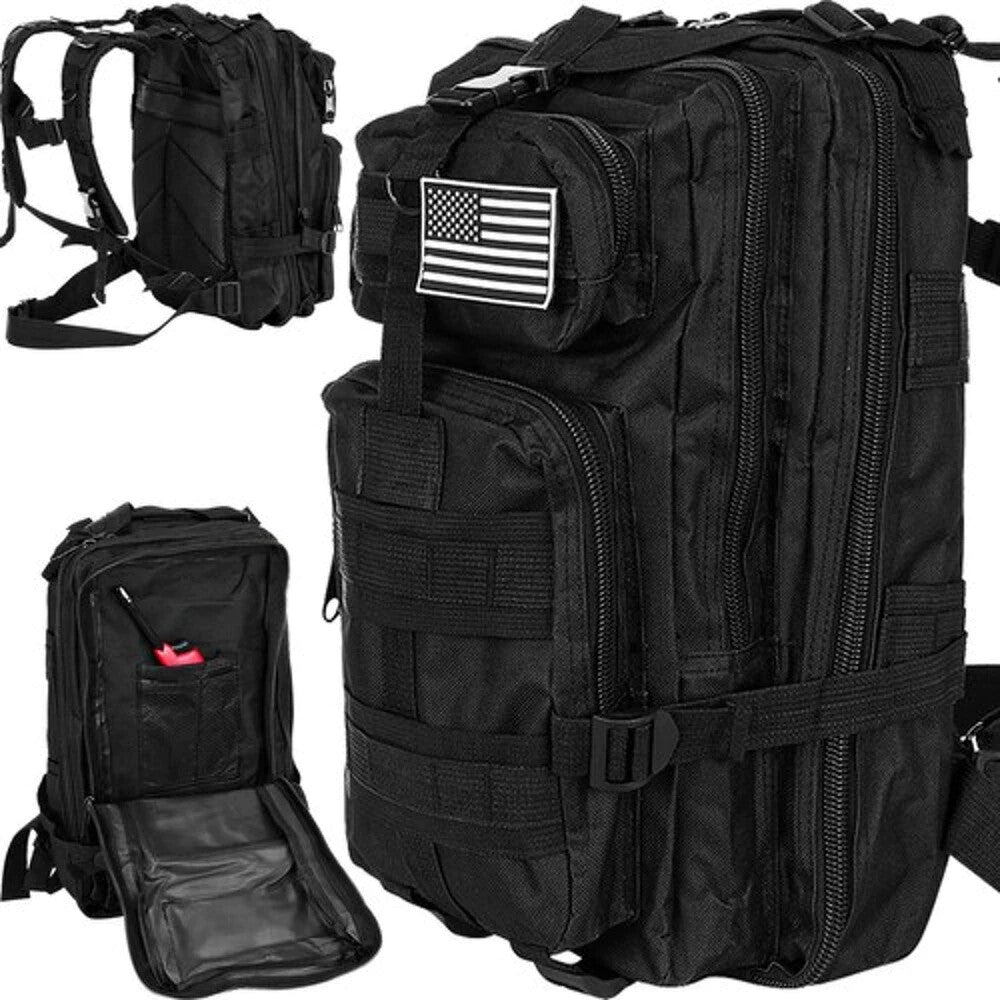 Schwarzer Touristenrucksack 26L – MOLLE System, Wasserdicht & Leicht 🎒