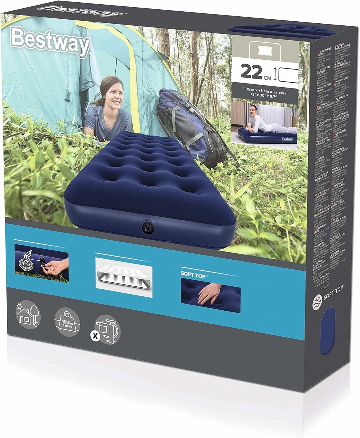 Bestway Luftbett Single 185x76x22cm – Gästebett Campingmatratze PVC