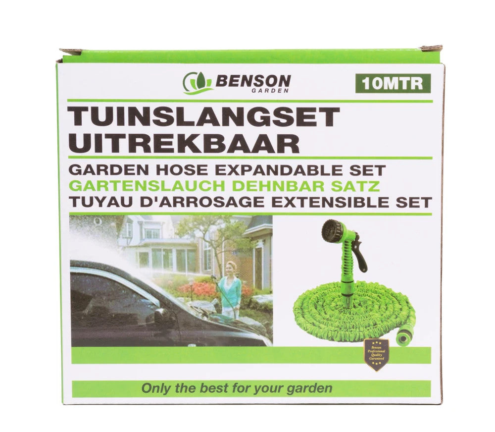 Gartenschlauch Set 10m dehnbar mit Sprühkopf 7 Funktionen flexibel grün