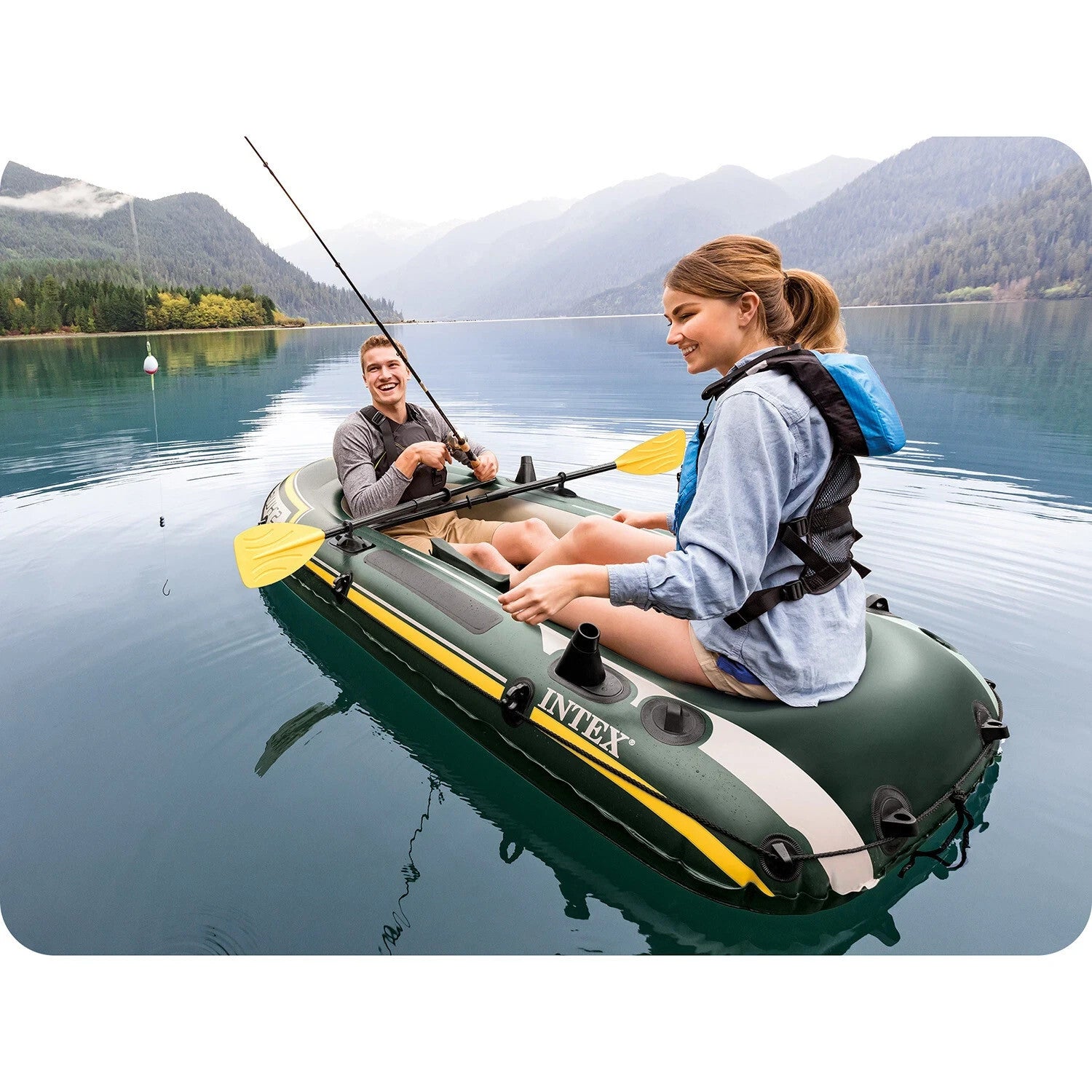 INTEX Seahawk 2 Boot Set 236x114 cm + Paddel & Pumpe für 2 Personen Schlauchboot