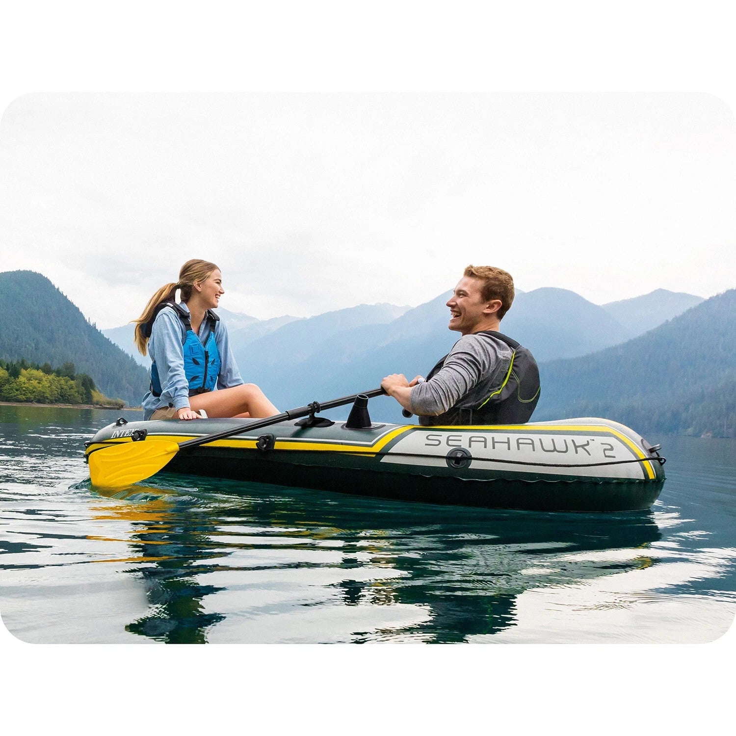 INTEX Seahawk 2 Boot Set 236x114 cm + Paddel & Pumpe für 2 Personen Schlauchboot