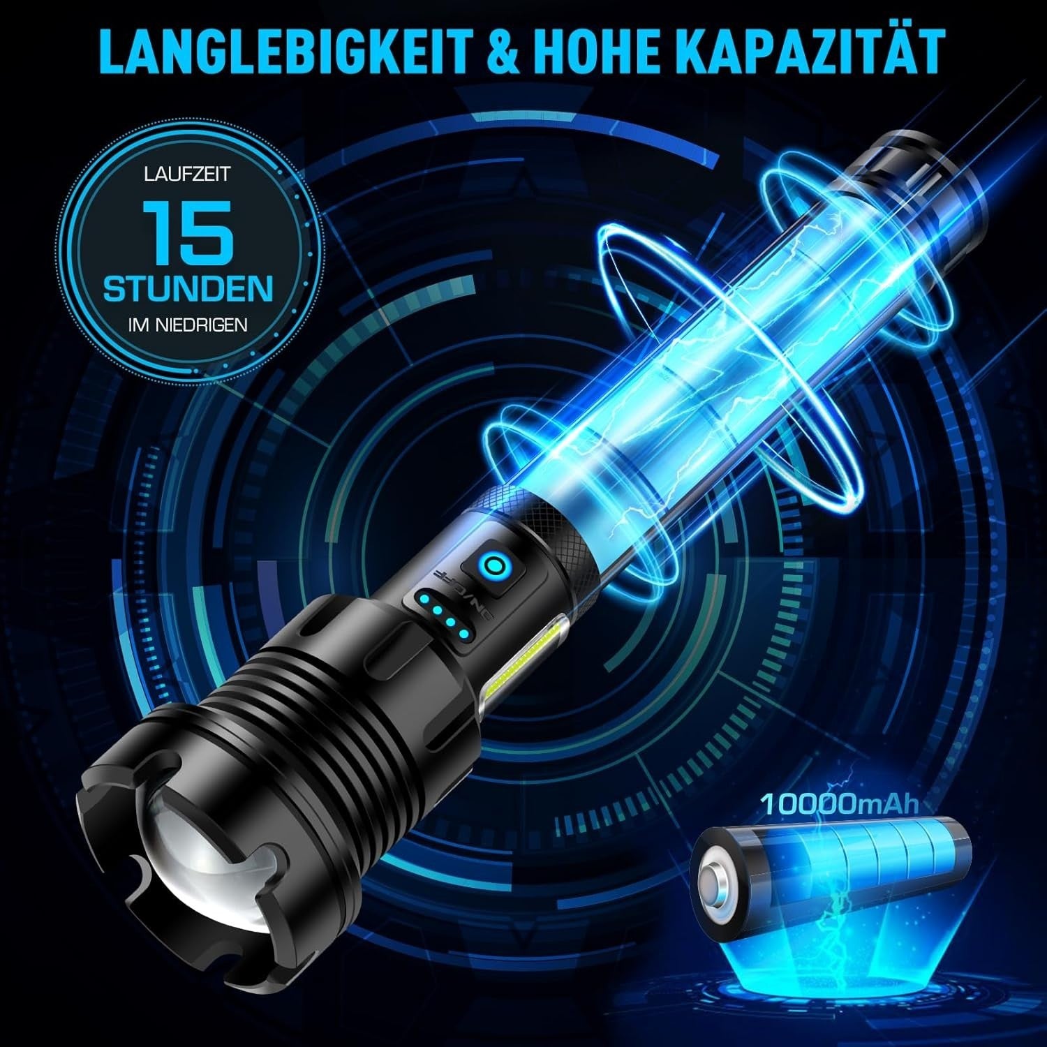 LED Taschenlampe 2000 Lumen – Super Hell, Aufladbar, 9 Modi, IPX7 Wasserdich🔦🔦