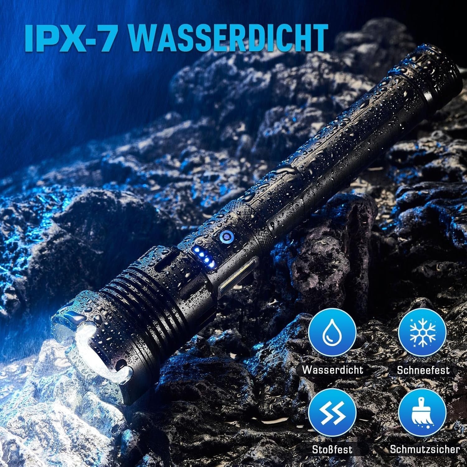 LED Taschenlampe 2000 Lumen – Super Hell, Aufladbar, 9 Modi, IPX7 Wasserdich🔦🔦