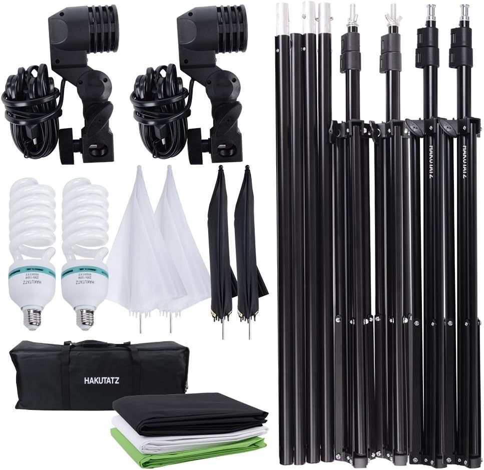 Fotostudio Set mit Greenscreen & Beleuchtung – 3 Hintergründe & 5 Lampenschirme