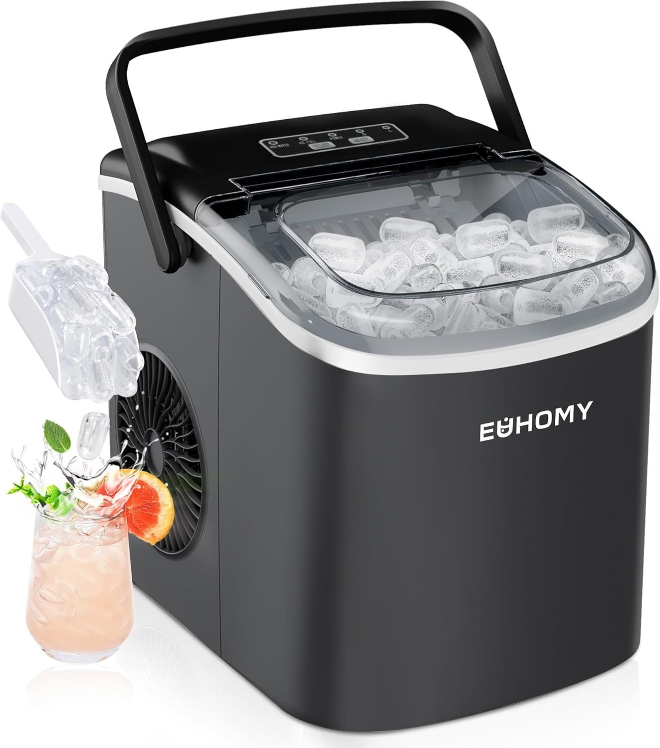 Eiswürfelmaschine 12KG/24H – Ice Maker 9 Würfel in 6 Min. mit Griff & Reinigung