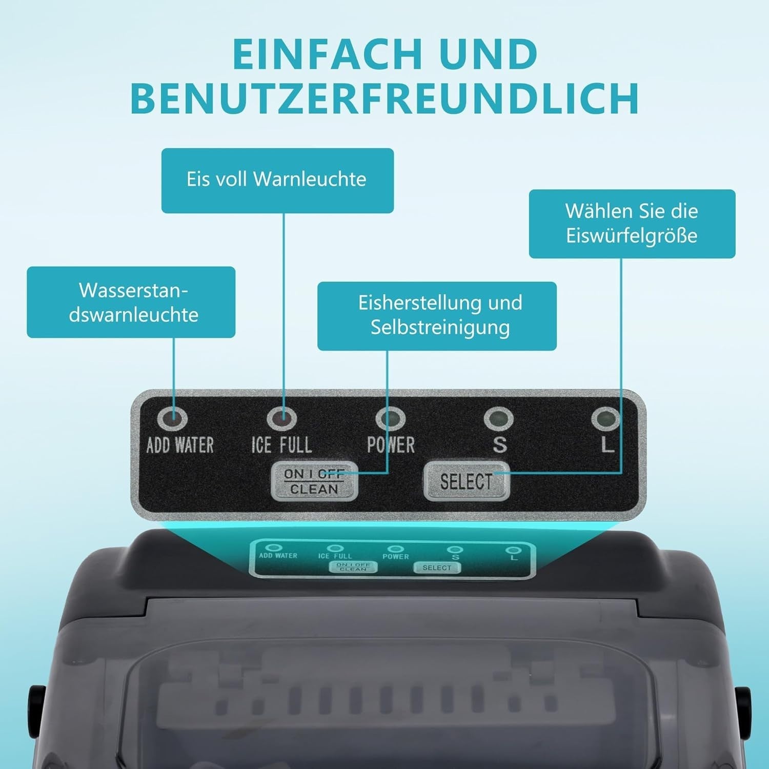 Eiswürfelmaschine 12KG/24H – Ice Maker 9 Würfel in 6 Min. mit Griff & Reinigung