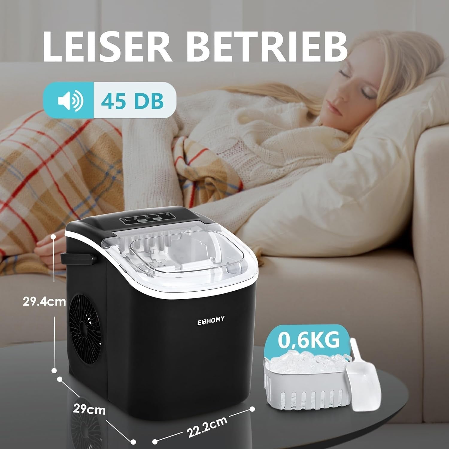 Eiswürfelmaschine 12KG/24H – Ice Maker 9 Würfel in 6 Min. mit Griff & Reinigung