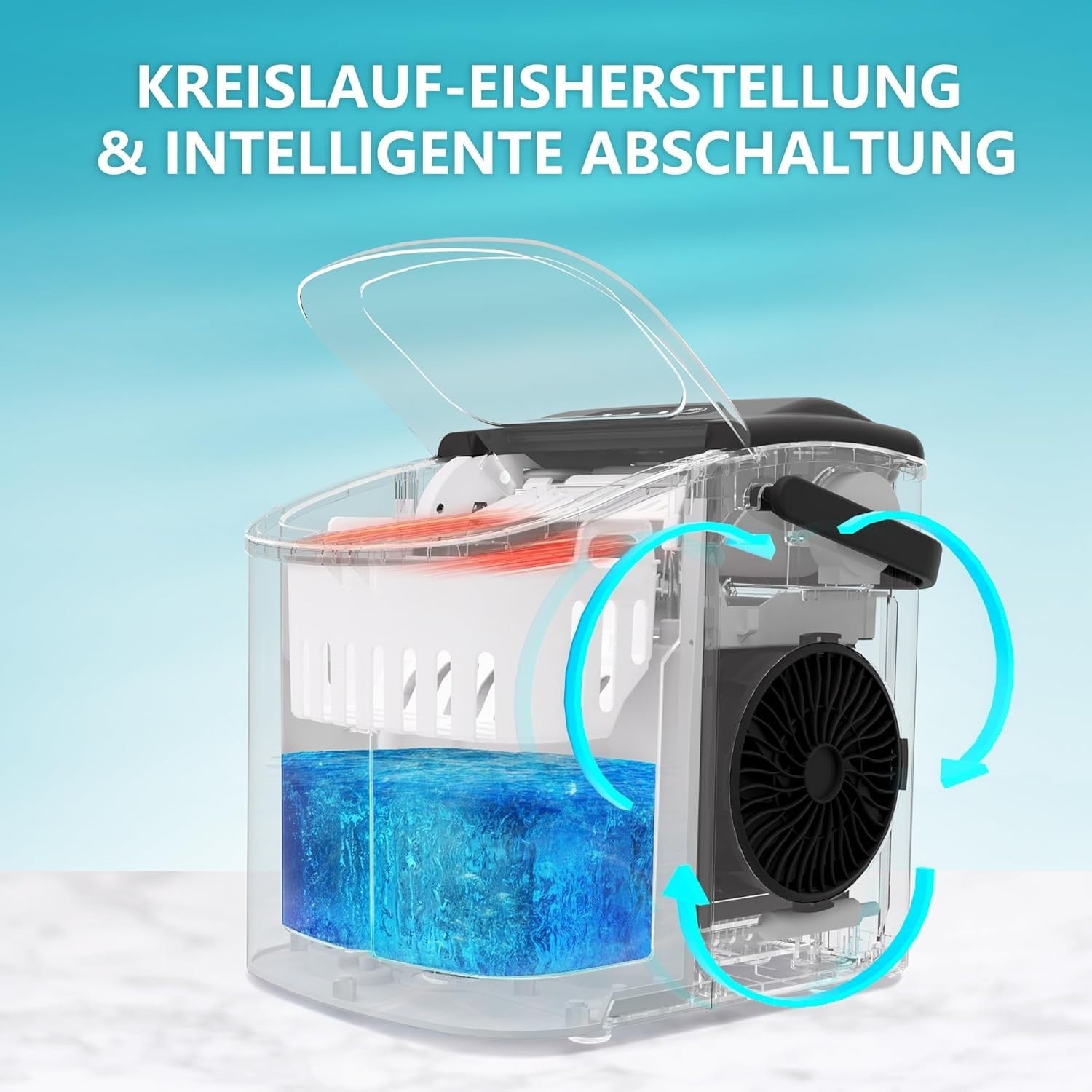 Eiswürfelmaschine 12KG/24H – Ice Maker 9 Würfel in 6 Min. mit Griff & Reinigung