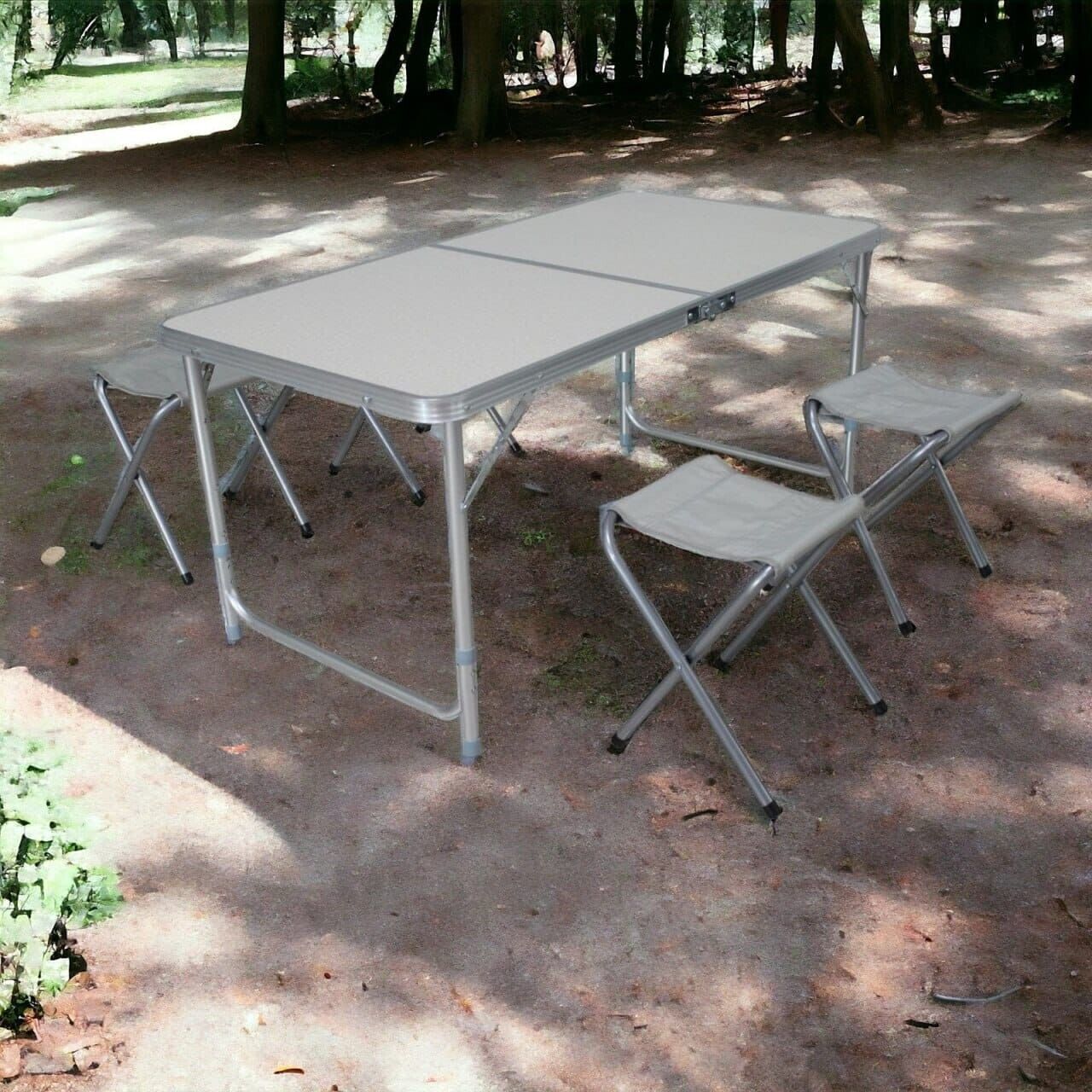campingtisch höhenverstellbar klappbar Campingtisch Set klappbar 120x60 cm mit 4 Hockern höhenverstellbar Out