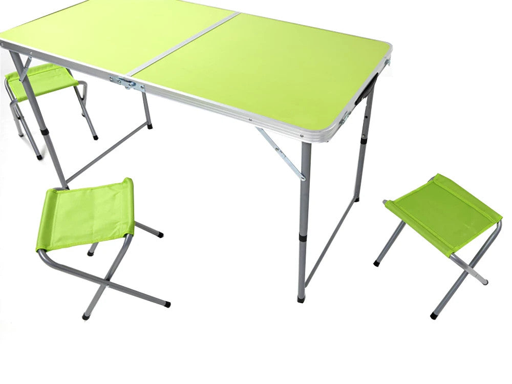 Campingtisch Set klappbar 120x60cm mit 4 Hockern – Höhenverstellbar & Grün