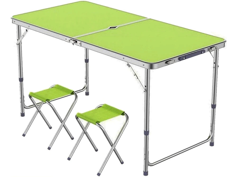 Campingtisch Set klappbar 120x60cm mit 4 Hockern – Höhenverstellbar & Grün