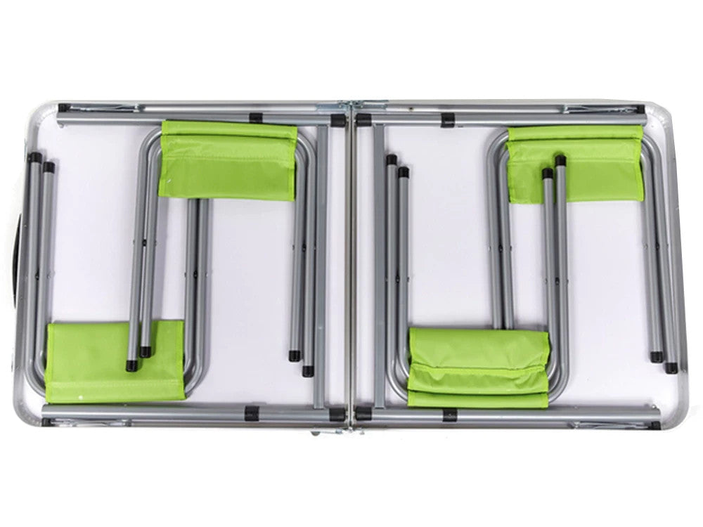 Campingtisch Set klappbar 120x60cm mit 4 Hockern – Höhenverstellbar & Grün