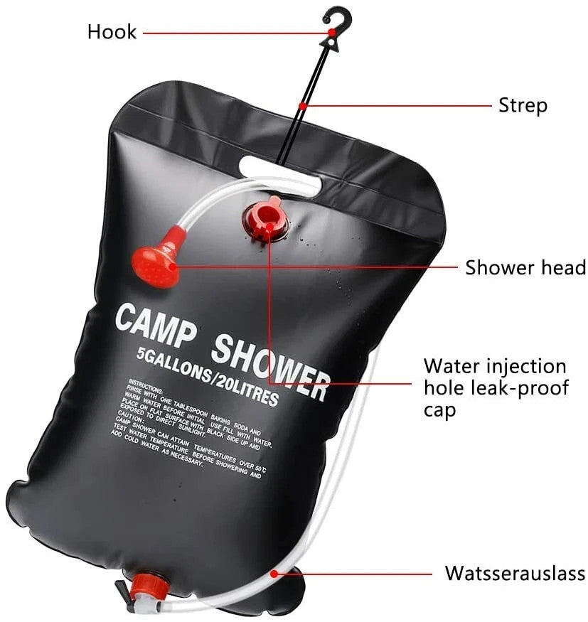 Camping Solardusche 20L – Mobile Outdoor Dusche für Garten, Reise, Festival