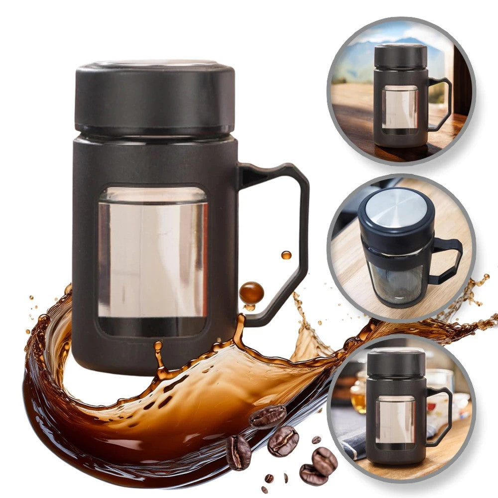 Teeflasche aus Glas 500ml – Thermobecher mit Henkel, Rot oder Schwarz  5903678586386