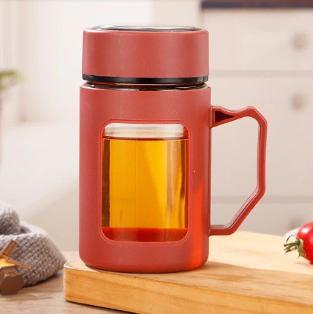 Teeflasche aus Glas 500ml – Thermobecher mit Henkel, Rot oder Schwarz  5903678586386
