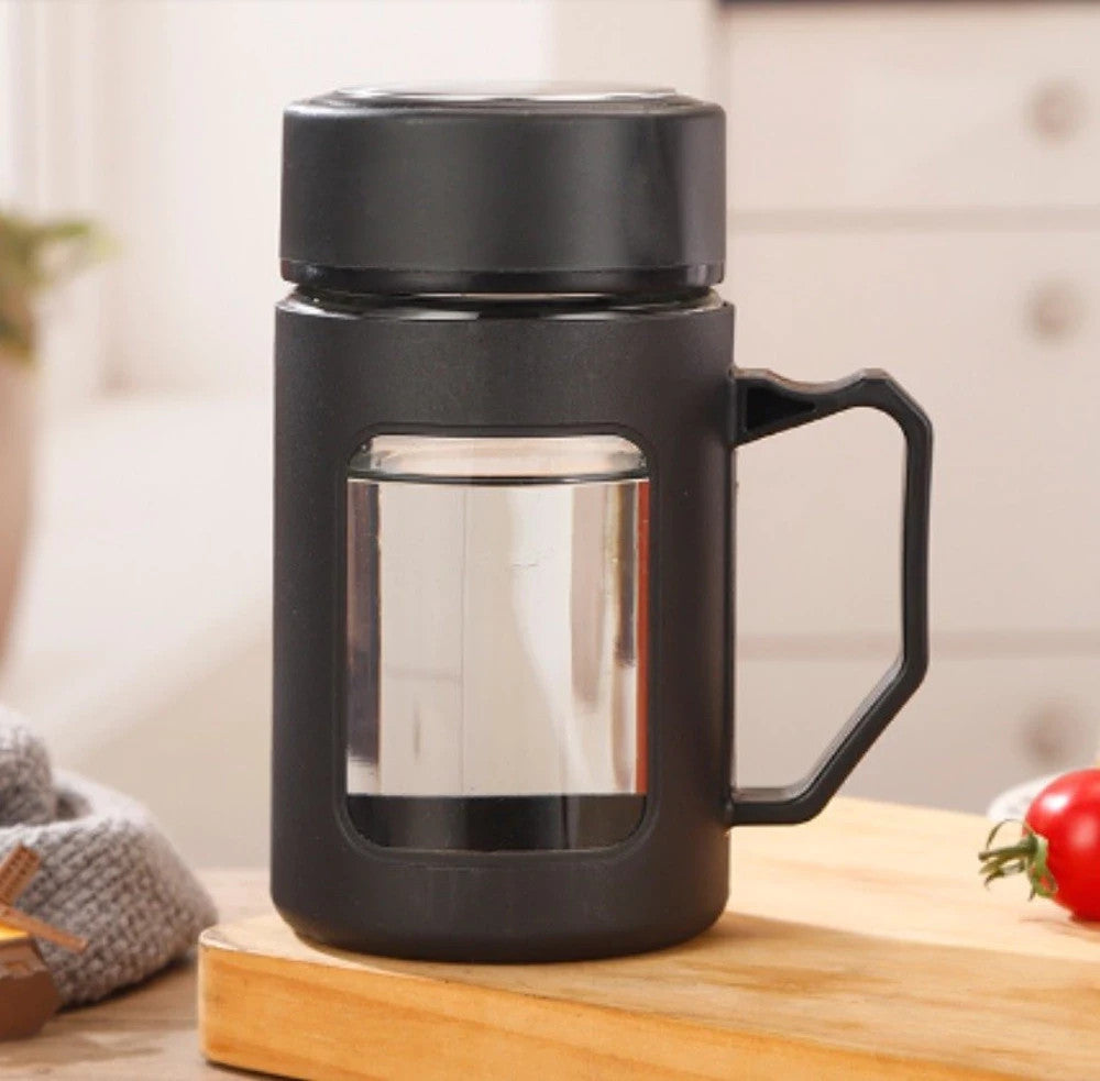 Teeflasche aus Glas 500ml – Thermobecher mit Henkel, Rot oder Schwarz  5903678586386