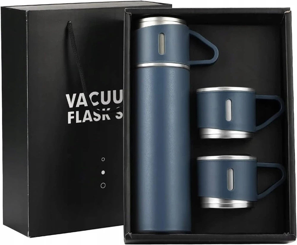 Thermoskanne 500ml mit 3 Bechern – Edelstahl, Isolierflasche im Geschenkset
