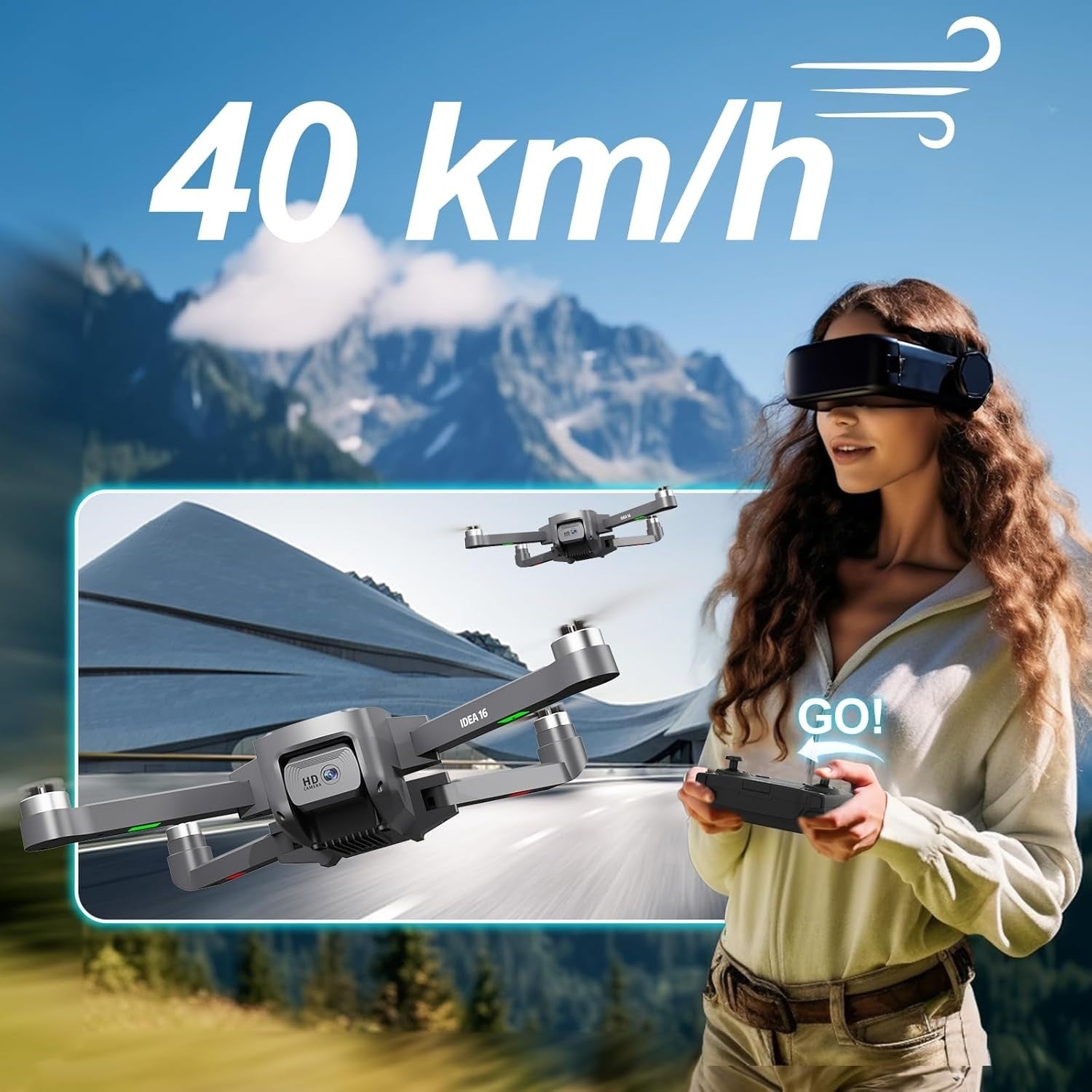 4K Drohne mit Kamera, 40KM/h, Brushless Motor, 5GHz FPV, 2 Akkus