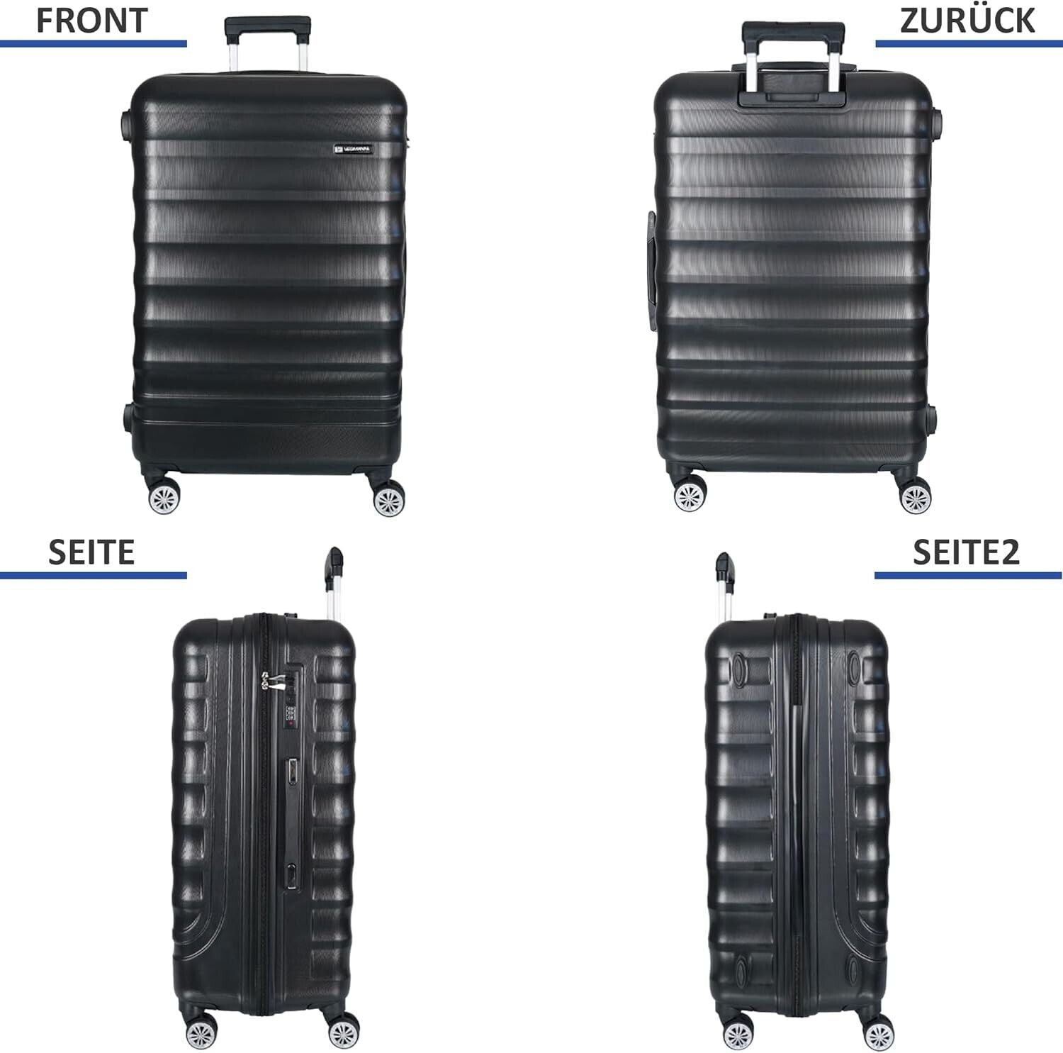 3-teiliges Hartschalen Kofferset Schwarz – Reisekoffer M/L/XL mit 4 Rollen & Zahlenschloss – ABS Trolley für Urlaub & Flugreisen
