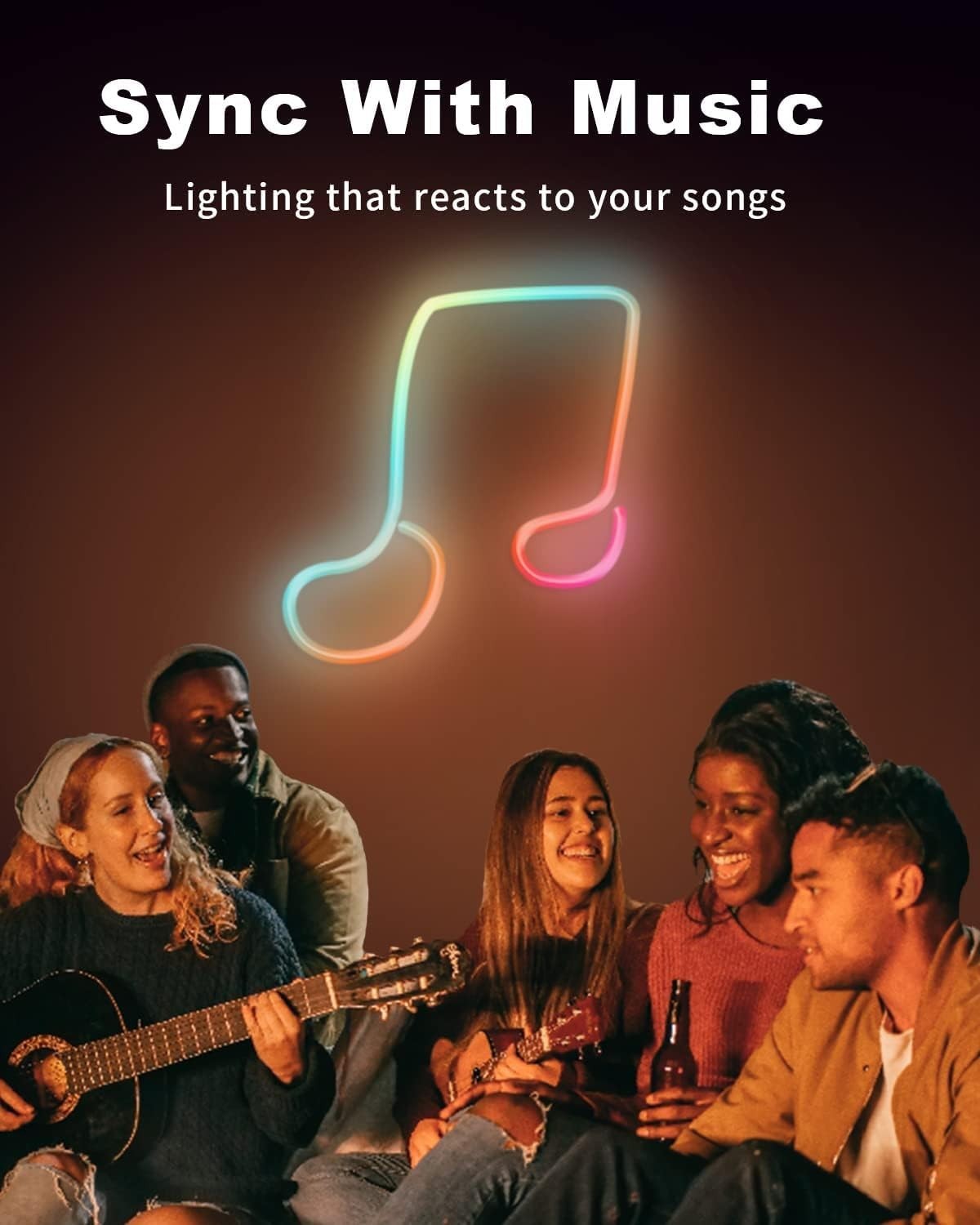 Neon LED Strip 5m RGB-IC Licht mit Musiksteuerung & Alexa für Wanddeko IP65