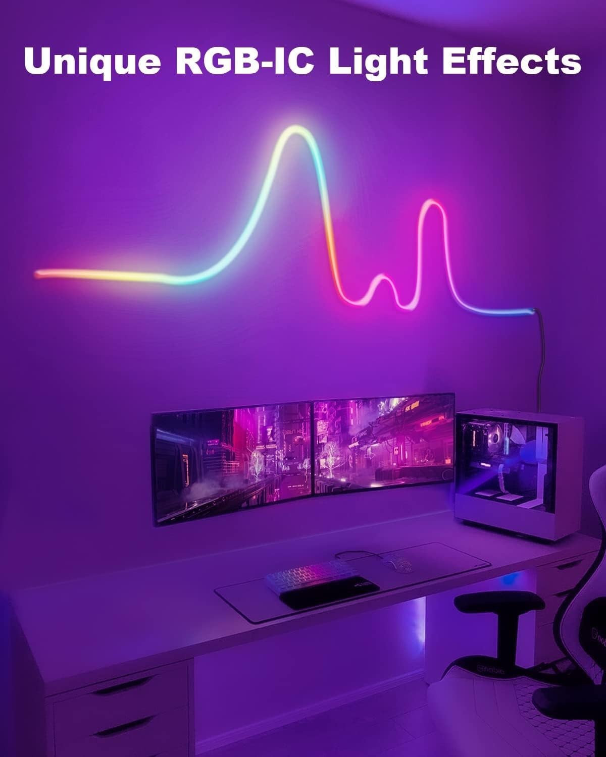 Neon LED Strip 5m RGB-IC Licht mit Musiksteuerung & Alexa für Wanddeko IP65