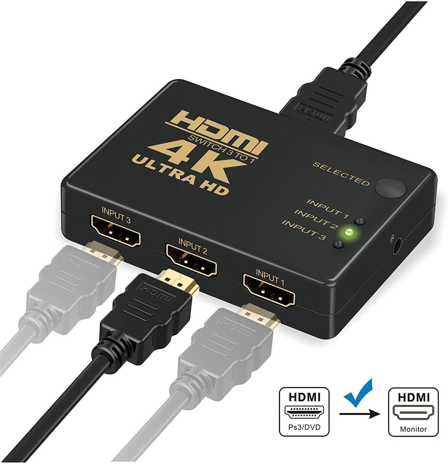 HDMI Switch 4K Ultra HD Splitter Umschalter Verteiler 3D 1080p Fernbedienung