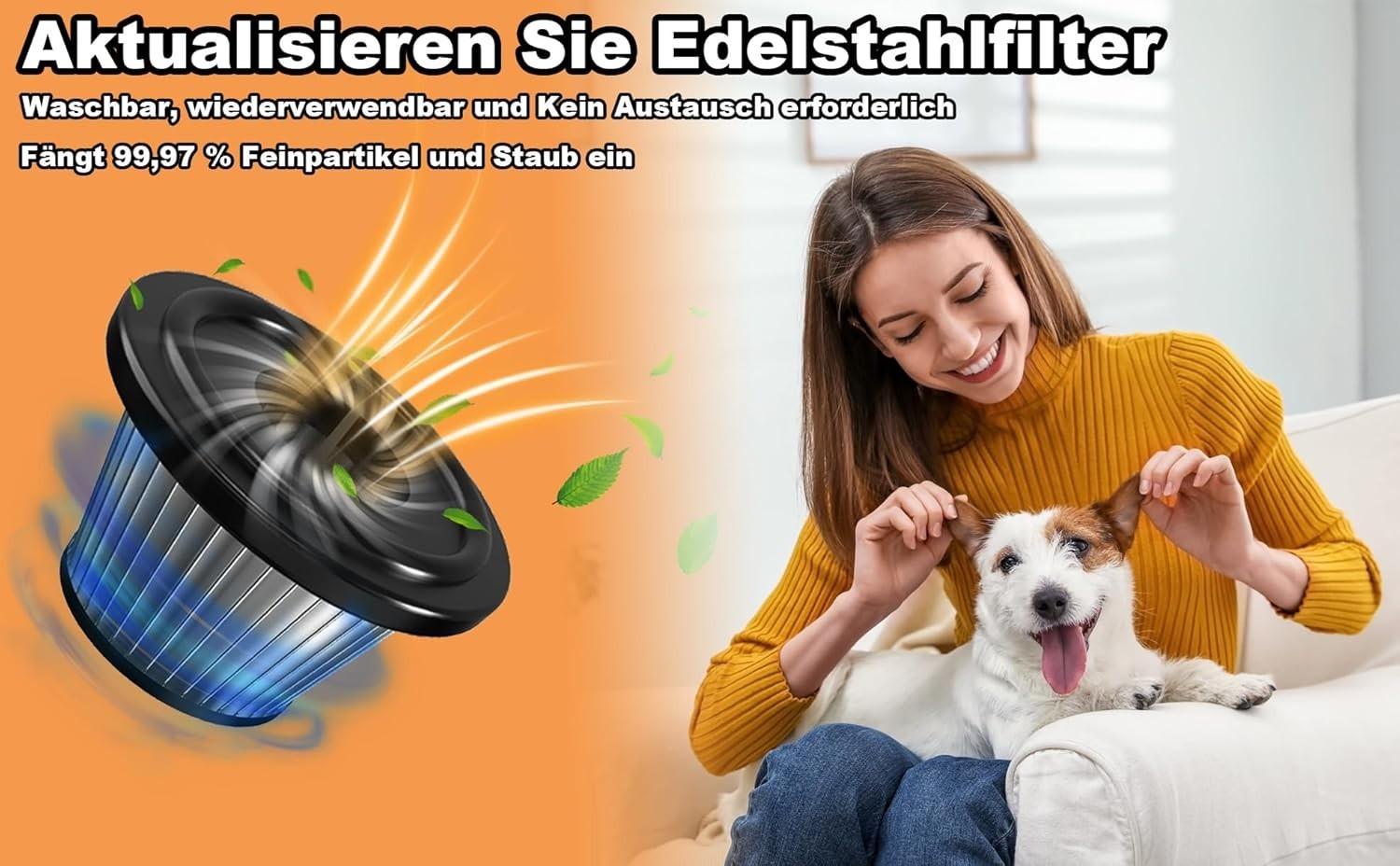 Handstaubsauger Kabellos 16000Pa Akku Tierhaare Auto Nass /Trocken 120W
