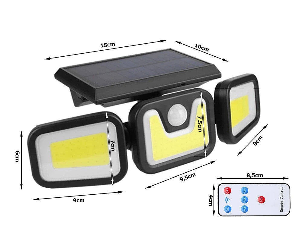 Solar LED Außenlampe 100 LEDs Bewegungsmelder IP67 Fernbedienung