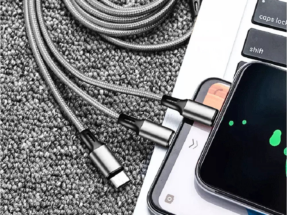 3in1 USB Ladekabel 1,2m – Typ-C Micro USB für Apple & Android Geräte