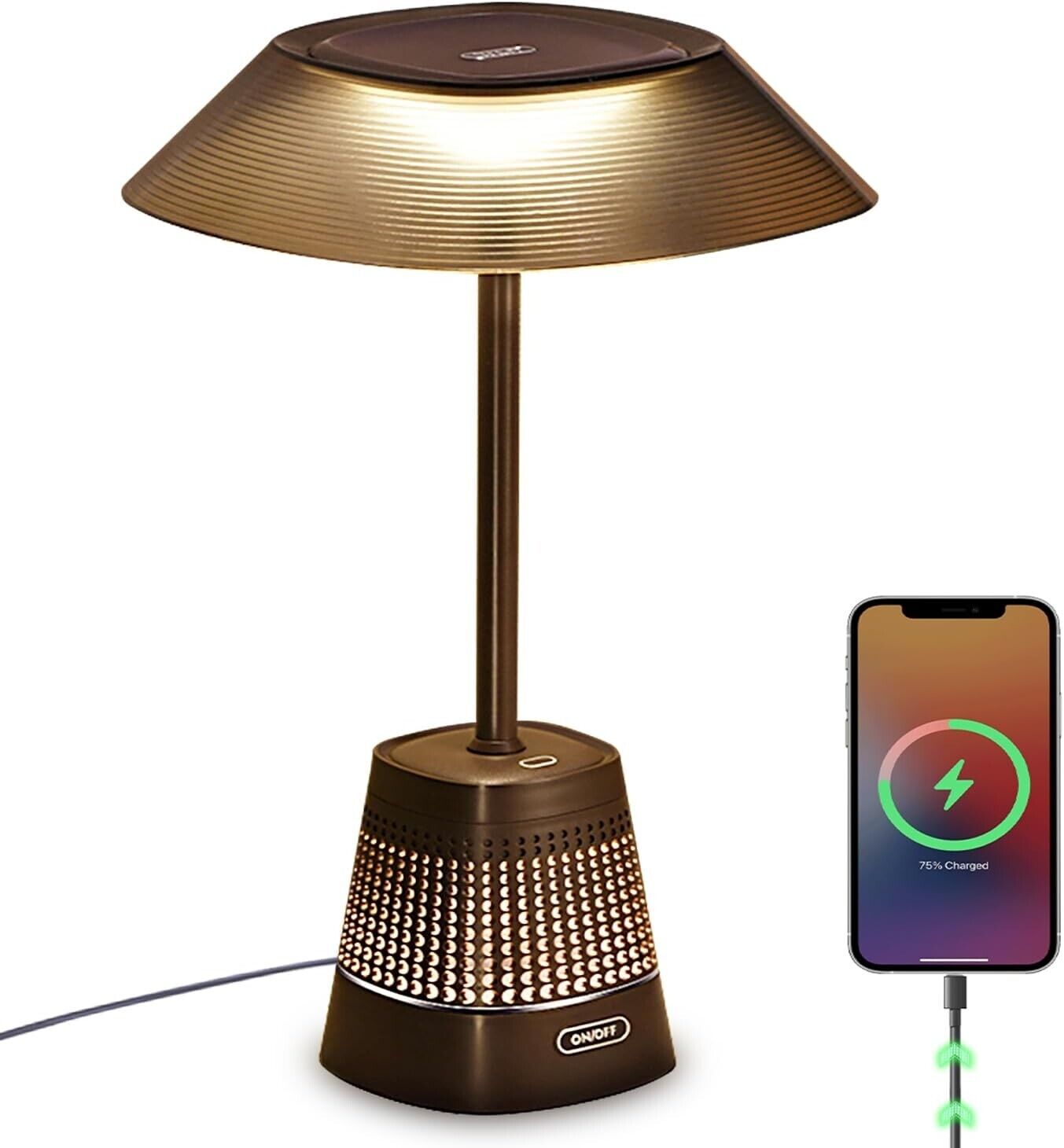 LED Tischlampe Touch Dimmbar, Vintage Nachttischlampe mit Ladefunktion