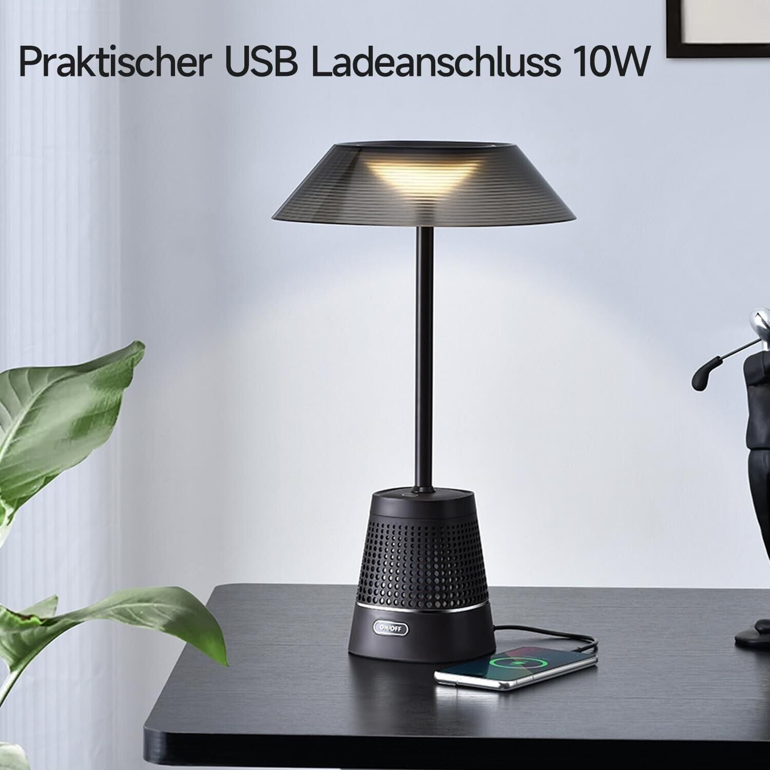 LED Tischlampe Touch Dimmbar, Vintage Nachttischlampe mit Ladefunktion