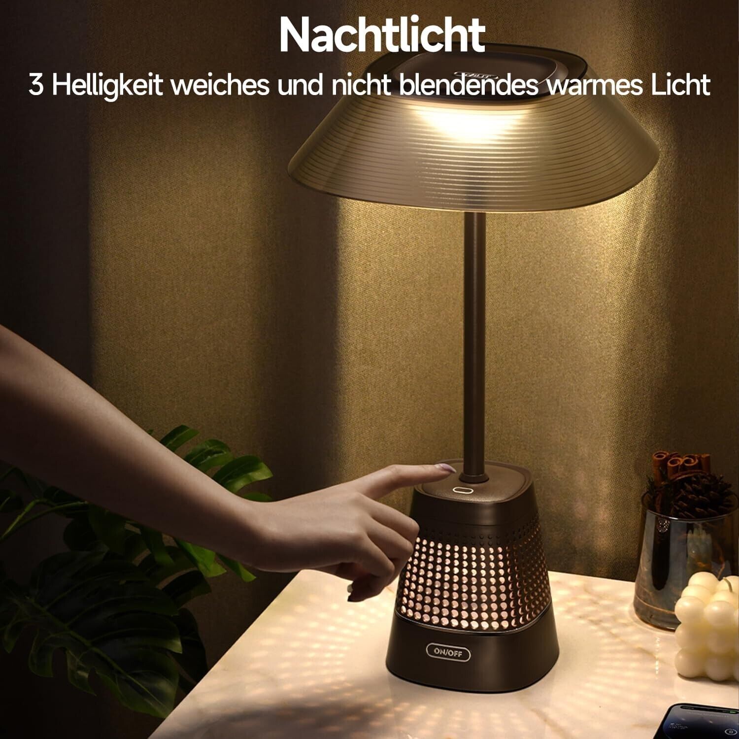 LED Tischlampe Touch Dimmbar, Vintage Nachttischlampe mit Ladefunktion