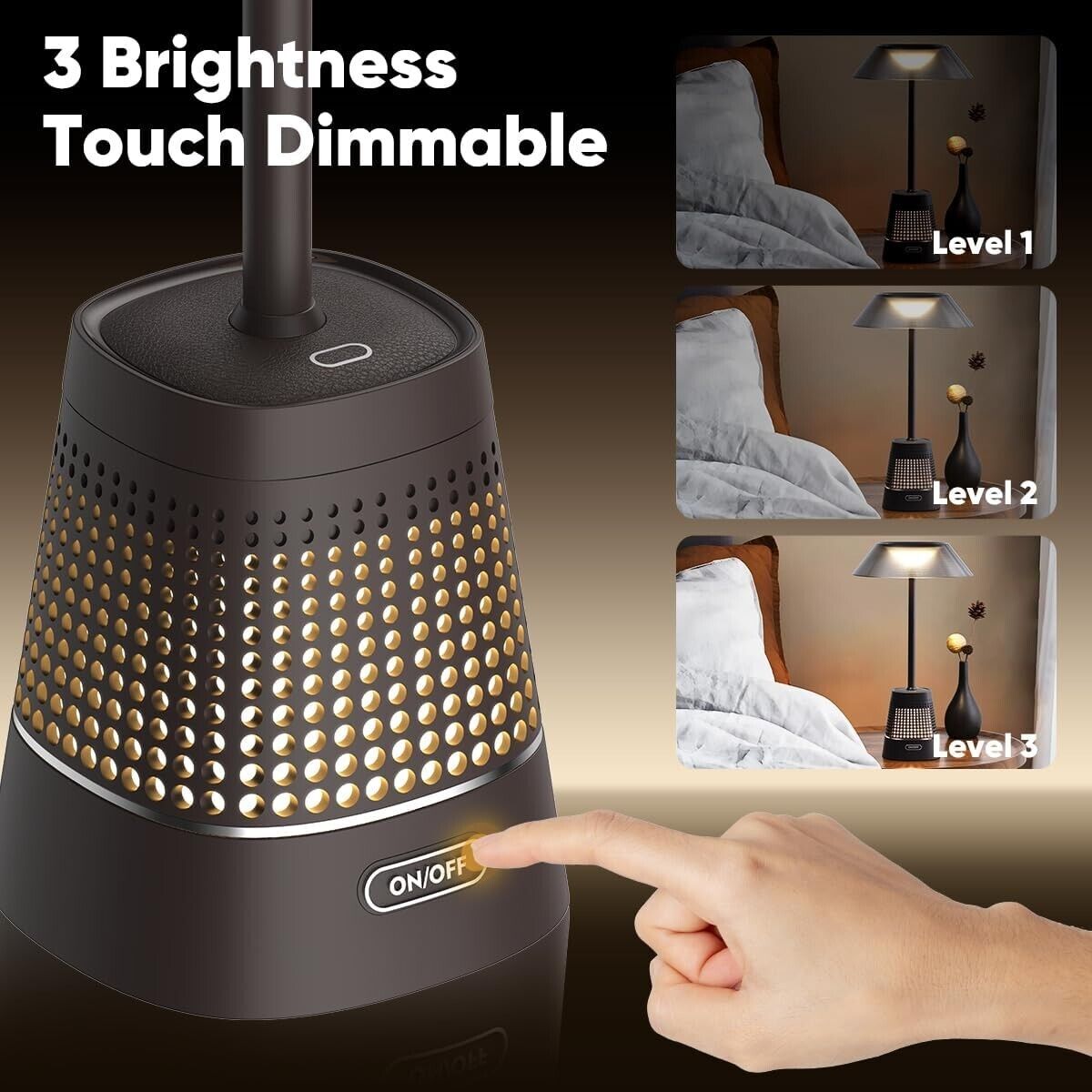LED Tischlampe Touch Dimmbar, Vintage Nachttischlampe mit Ladefunktion