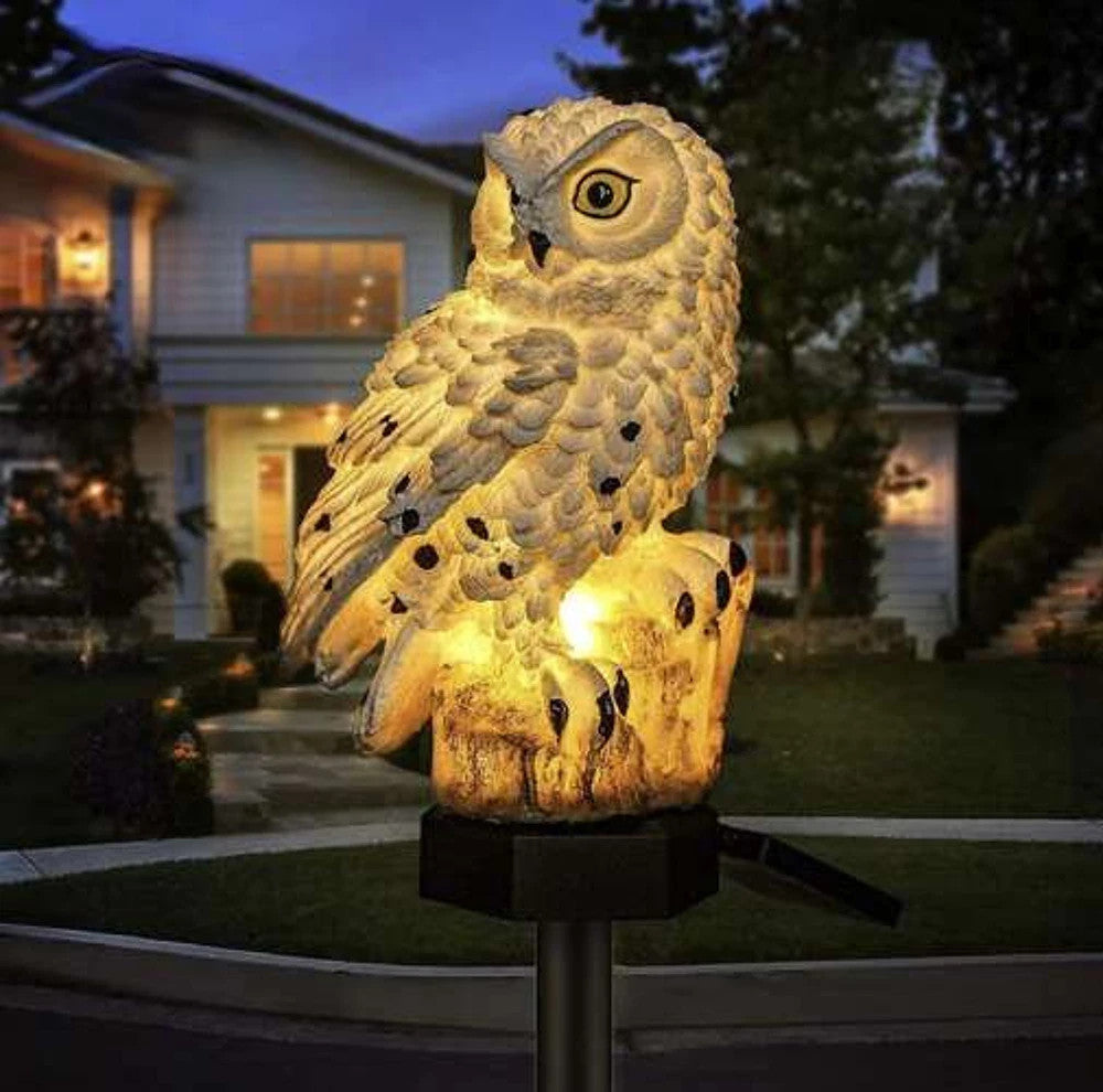 LED Solar Gartenstecker EULE warm weiß - 45 x 35 cm - Deko Leuchte Garten Figur