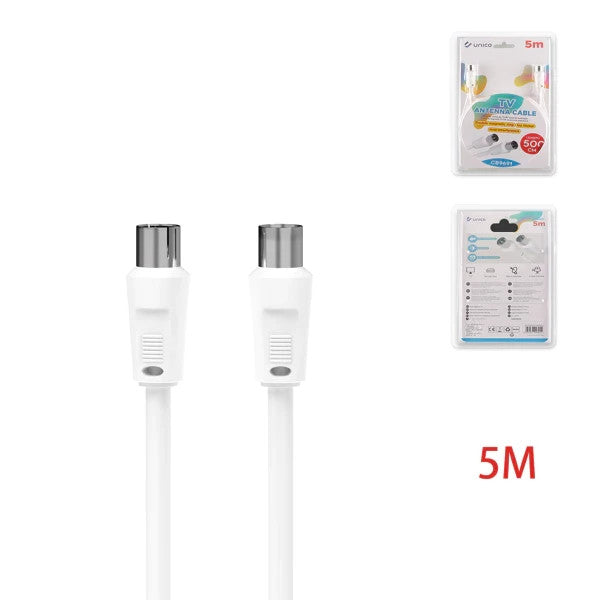 Antennenkabel IEC Koax Stecker/Buchse RG59 OD5,5 Weiß HDTV 4K 8K UHD