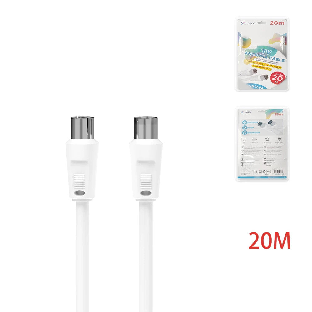 Antennenkabel IEC Koax Stecker/Buchse RG59 OD5,5 Weiß HDTV 4K 8K UHD
