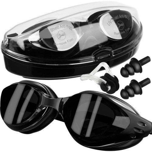 Schwimmbrille Set UV-Schutz Antifog mit Ohrstöpsel & Nasenklammer Polycarbonat