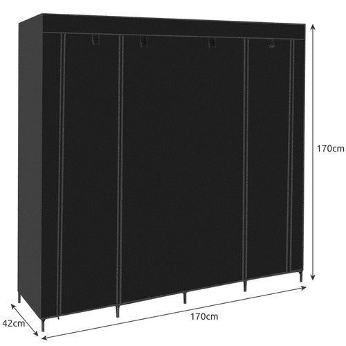 Kleiderschrank Stoff 170x170cm XXL Faltschrank 14 Fächer 2Kleiderstangen Schwarz