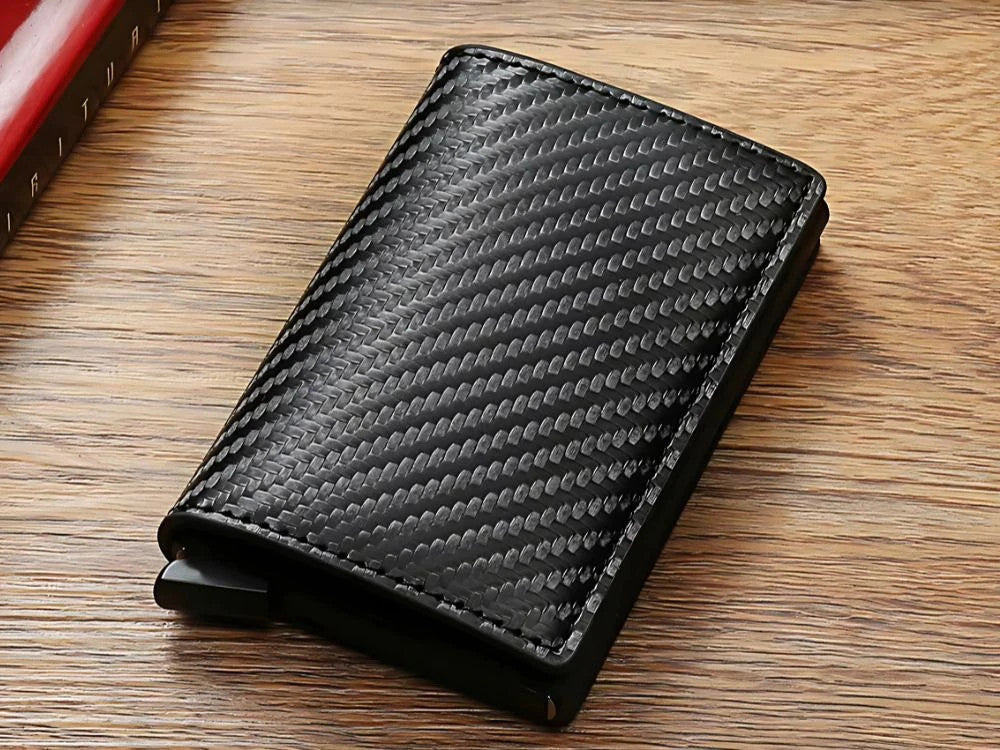 Herren RFID Brieftasche Schwarz Anti-Diebstahl Kartenetui Geldbörse Eco-Leder