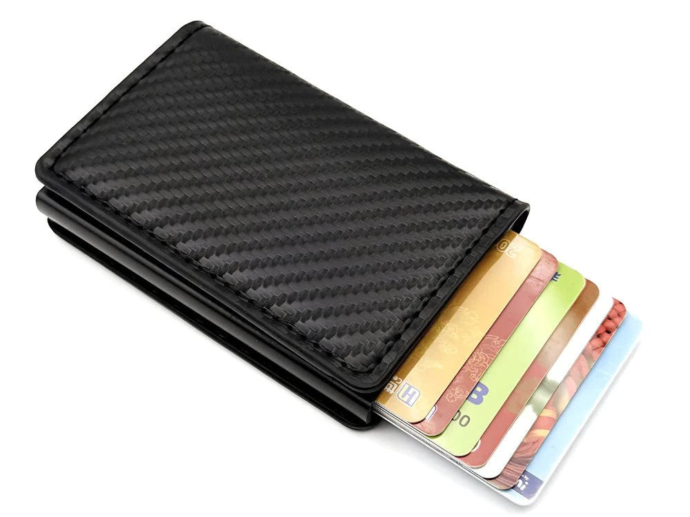 Herren RFID Brieftasche Schwarz Anti-Diebstahl Kartenetui Geldbörse Eco-Leder