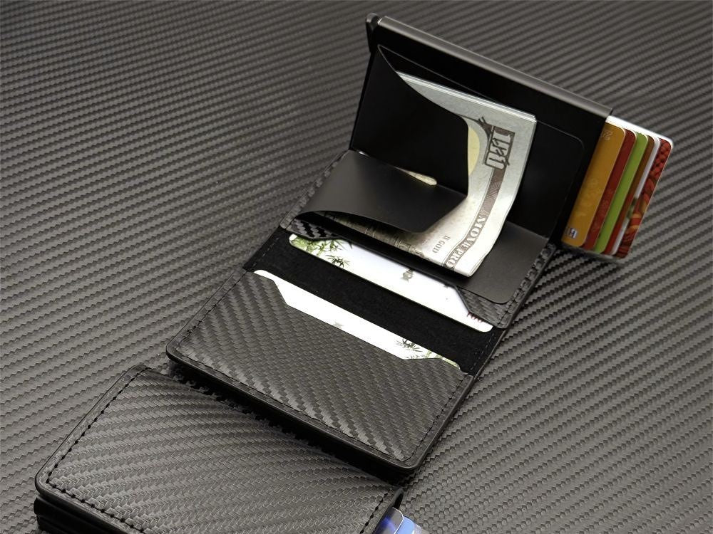 Herren RFID Brieftasche Schwarz Anti-Diebstahl Kartenetui Geldbörse Eco-Leder