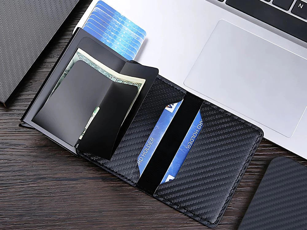 Herren RFID Brieftasche Schwarz Anti-Diebstahl Kartenetui Geldbörse Eco-Leder