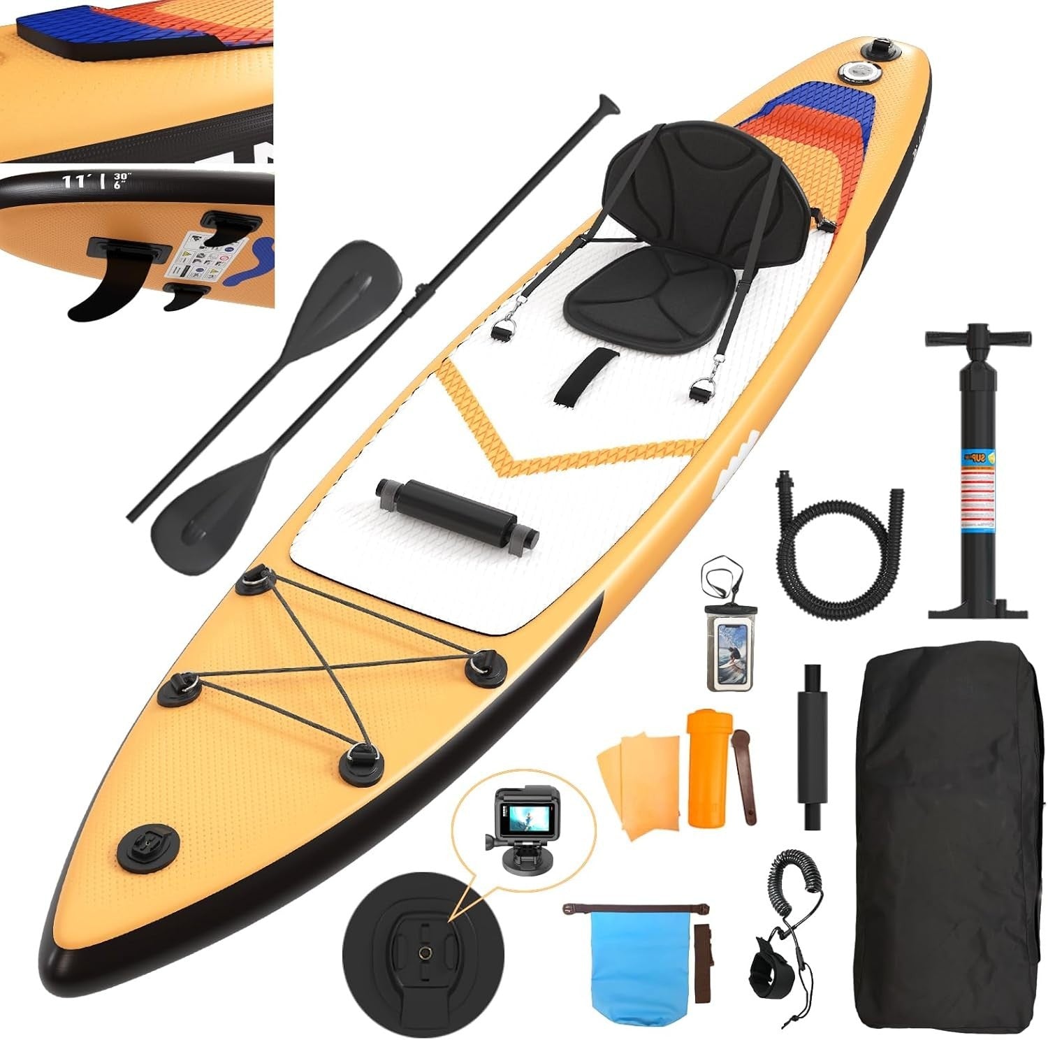 Aufblasbares SUP Board 330x76x15cm – 2in1 Stand Up Paddle mit Kajaksitz & Zubehör, Bis 160kg, Ideal für Surfen, Angeln, Yoga & Freizeit