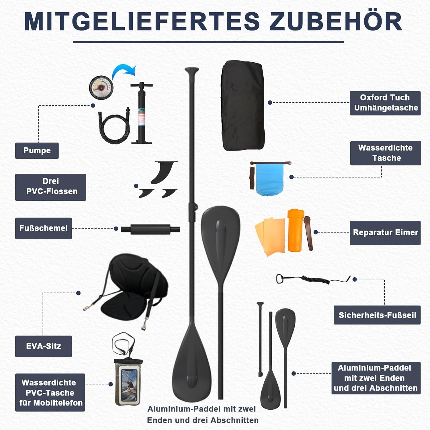 Aufblasbares SUP Board 330x76x15cm – 2in1 Stand Up Paddle mit Kajaksitz & Zubehör, Bis 160kg, Ideal für Surfen, Angeln, Yoga & Freizeit