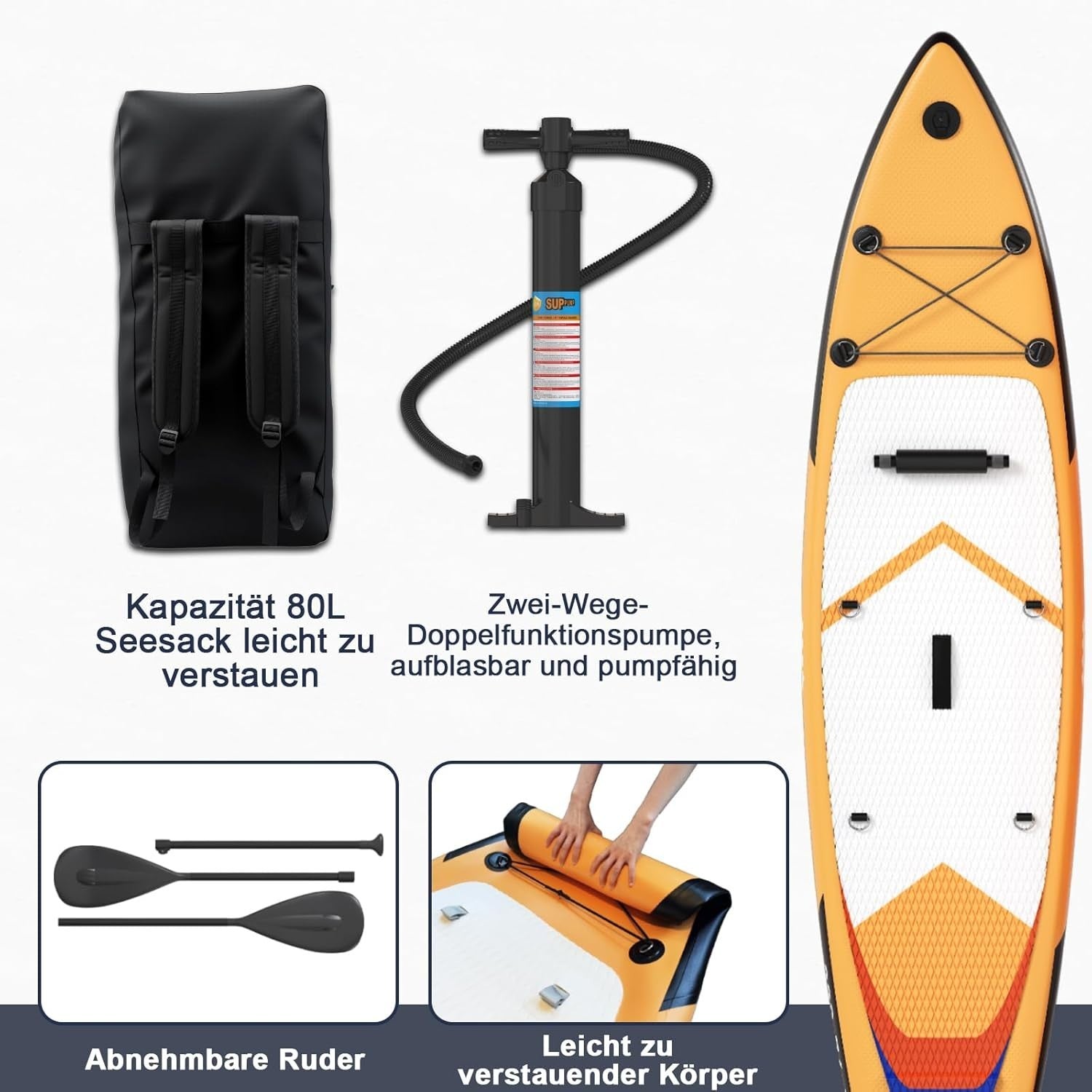 Aufblasbares SUP Board 330x76x15cm – 2in1 Stand Up Paddle mit Kajaksitz & Zubehör, Bis 160kg, Ideal für Surfen, Angeln, Yoga & Freizeit