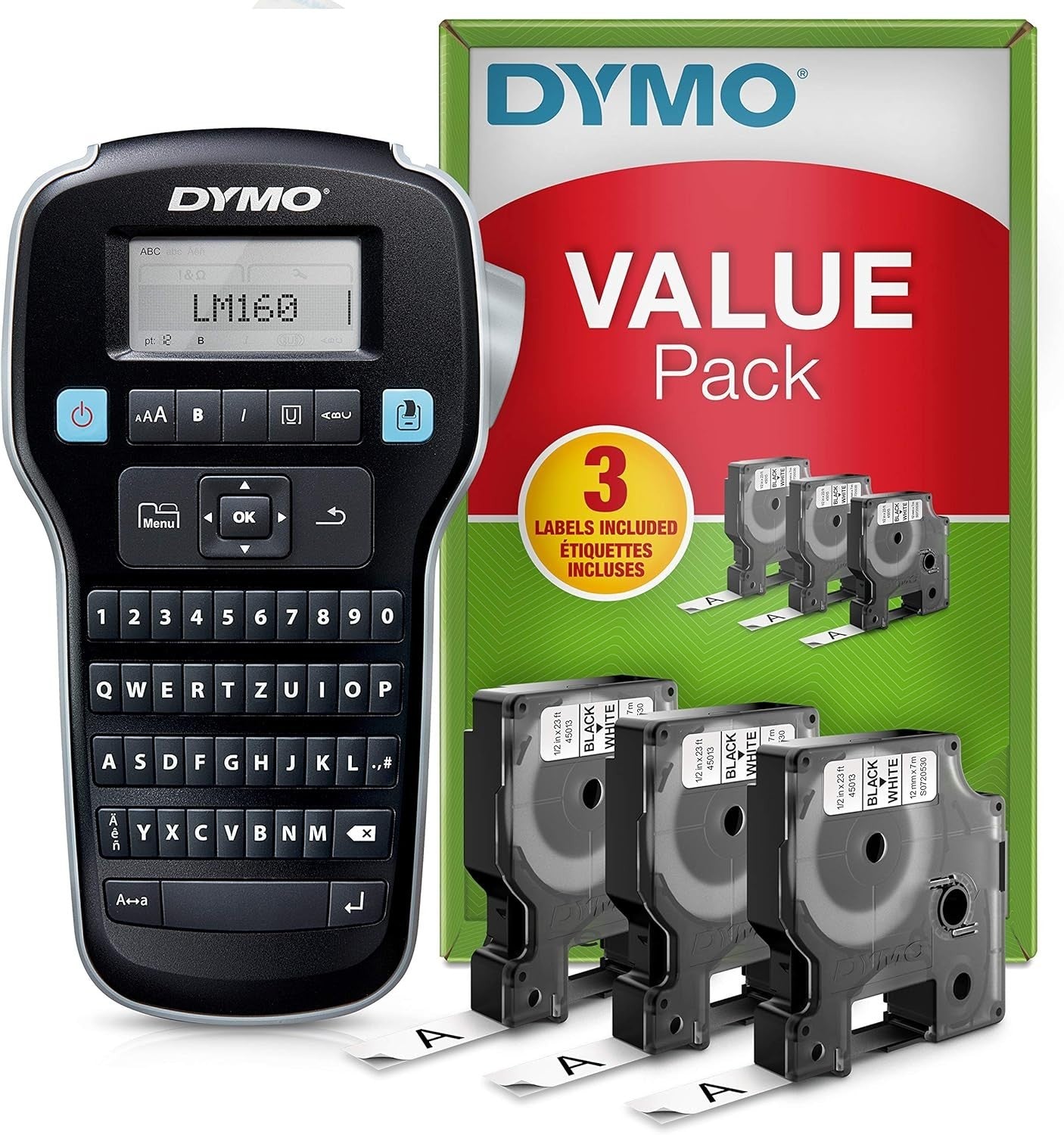 DYMO LabelManager 160 Beschriftungsgerät Starter-Set + 3 Rollen D1 Bänder