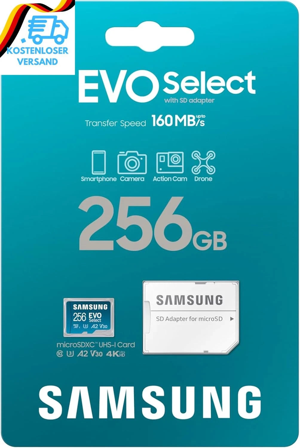 Samsung EVO Select 2024 microSD 256GB + SD-Adapter UHS-I U3 4K UHD