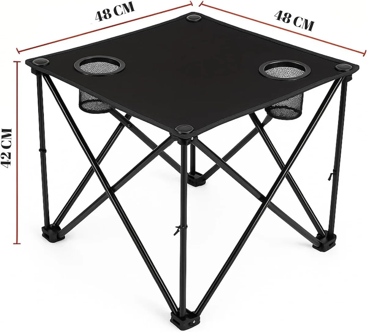 2x Klappstuhl + 1x Campingtisch Set Schwarz – Faltbar mit Getränkehalter&Taschen
