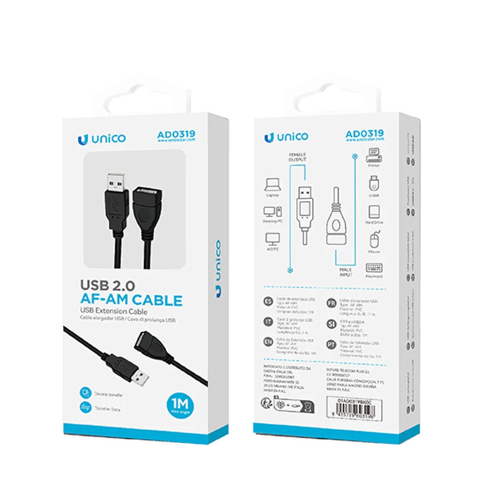 USB Verlängerungskabel 1m Datenkabel USB 2.0 AF-AM Kabel Adapter Schwarz